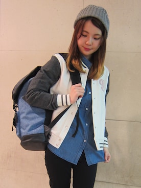 「アイテム（スタジャン）」を使った、市毛☆さん（レディース・158cm）の春コーディネート