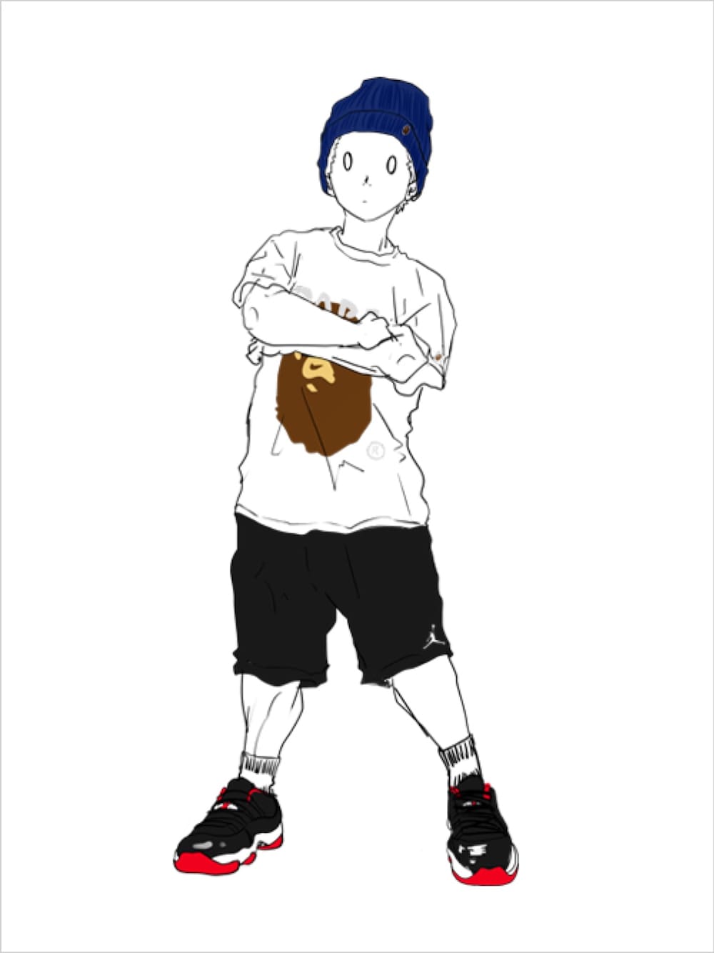 「A BATHING APE、AIR JORDAN」｜「A BATHING APEのRIB KNIT CAP（ニットキャップ/ビーニー、ブルー系）」を使った、gnayprojectさん（メンズ・170cm）の夏コーディネートの1枚目の写真