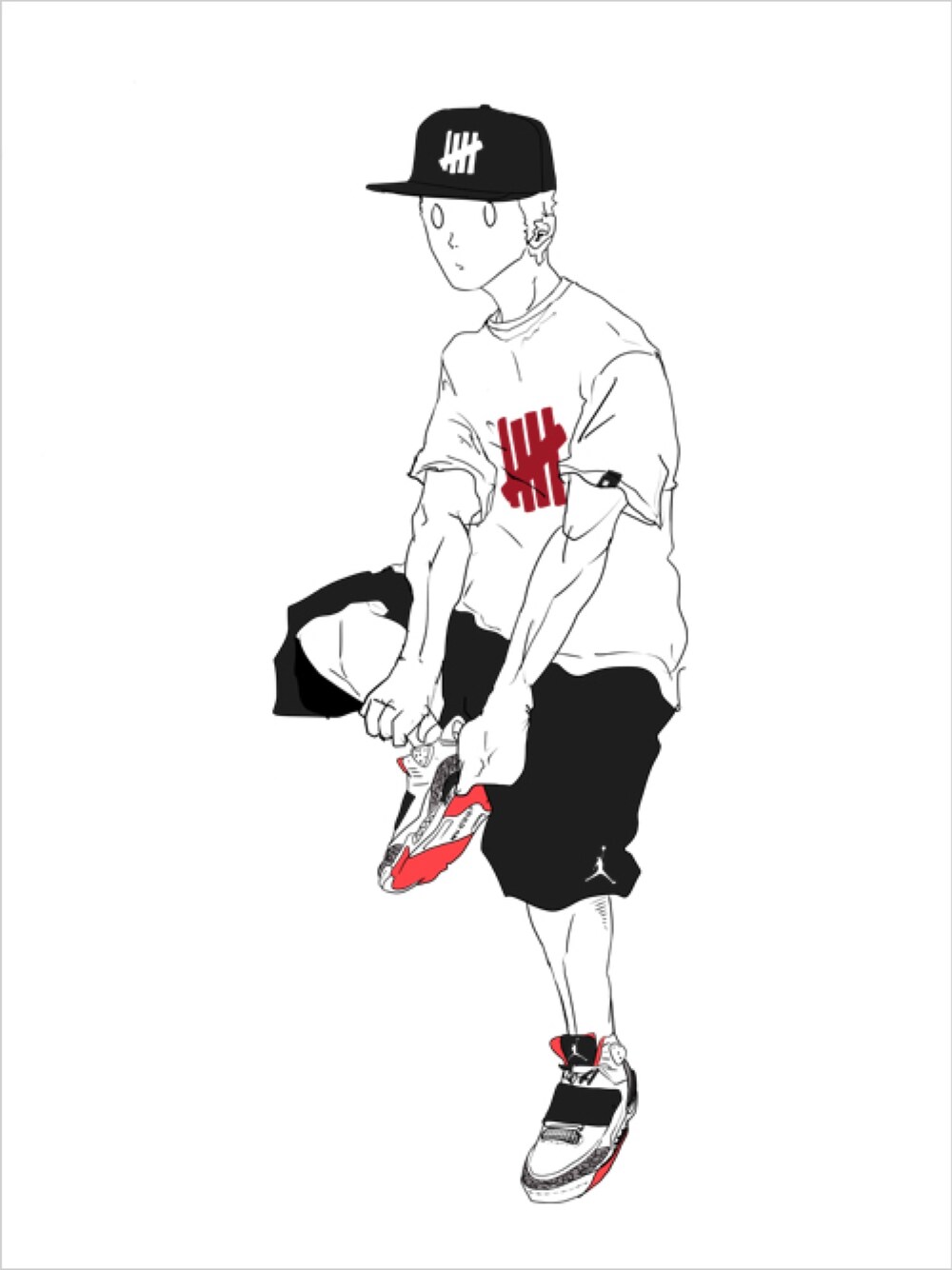 「Jordan、undefeated」｜「UNDEFEATED の5 STRIKE SP15 CAP	（キャップ、ブラック系）」を使った、gnayprojectさん（メンズ・170cm）の夏コーディネートの1枚目の写真