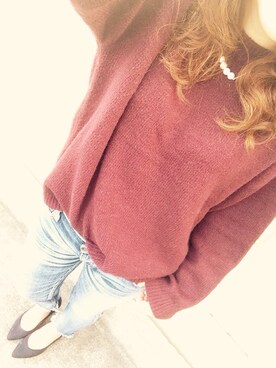 「Ungrid（アングリッド）のフレイドヘムストスリ（デニムパンツ）」を使った、chisatoさん（レディース・159cm）の秋コーディネート