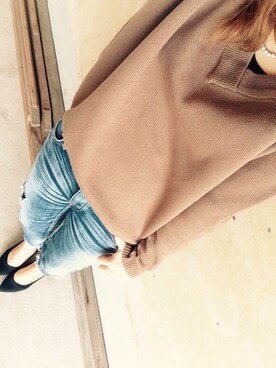 「Ungrid（アングリッド）のフレイドヘムストスリ（デニムパンツ）」を使った、chisatoさん（レディース・159cm）の秋コーディネート