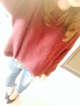 「Ungrid（アングリッド）のフレイドヘムストスリ（デニムパンツ）」を使った、chisatoさん（レディース・159cm）の秋コーディネート