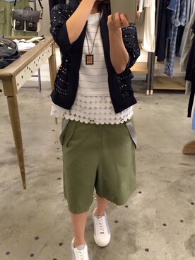 「Gozo（ゴソ）のアイテム（パンツ）」を使った、焦來さん（レディース・151cm）の春コーディネート