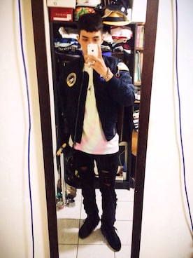 「Alpha Industries（アルファインダストリーズ）のアイテム（ナイロンジャケット）」を使った、AshWangさん（メンズ・175cm）の秋コーディネート
