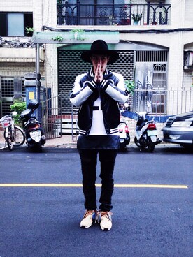 「hat」｜「アイテム（ナイロンジャケット）」を使った、AshWangさん（メンズ・175cm）の冬コーディネート