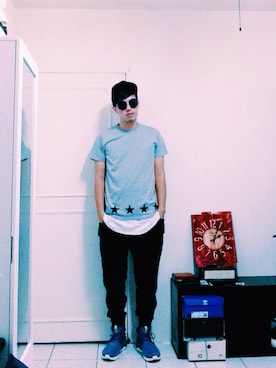 「Stereo（ステレオ）のアイテム」を使った、AshWangさん（メンズ・175cm）の夏コーディネート