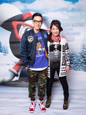 「Alpha Industries（アルファインダストリーズ）のアイテム（ナイロンジャケット）」を使った、AshWangさん（メンズ・175cm）の冬コーディネート