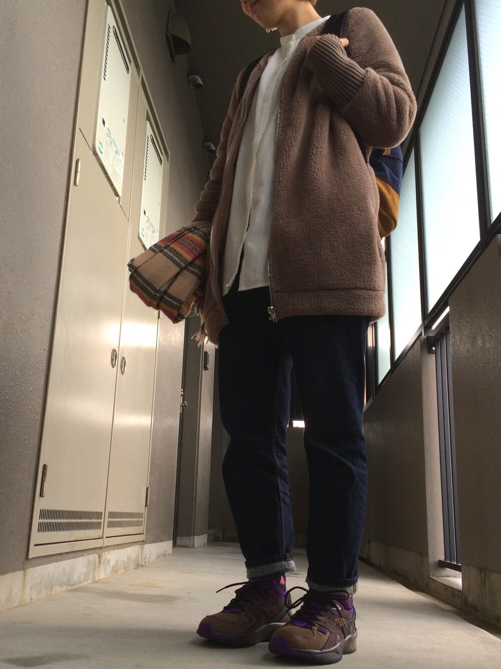 「似たような格好、もこもこ、もけもけ、studio clip、サマンサ モスモス(Samansa Mos2)、MOWABB、ナイキ」｜「MYSELF ABAHOUSEのTHE NORTH FACE Medium Daypack（バックパック/リュック、ブルー系）」を使った、Miikiiさん（レディース・163cm）の冬コーディネートの1枚目の写真