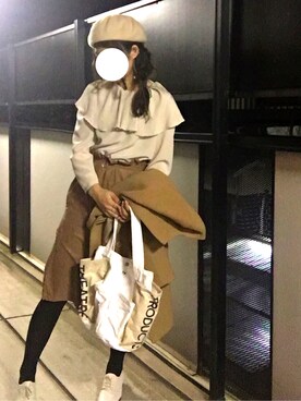 「仕事コーデ」｜「アイテム（ハンチング/ベレー帽）」を使った、  こめ☺︎さん（レディース・162cm）の冬コーディネート