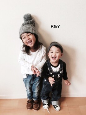 「アイテム（モカシン/デッキシューズ）」を使った、R&Y_mamaさん（キッズ・90cm）の秋コーディネート