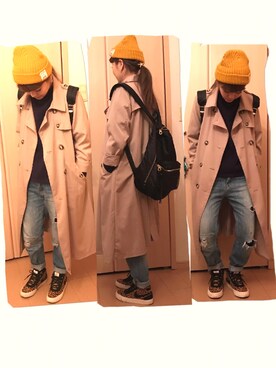 「ショッピング」｜「アイテム（ニットキャップ/ビーニー）」を使った、star.maammiyさん（レディース・155cm）の冬コーディネート