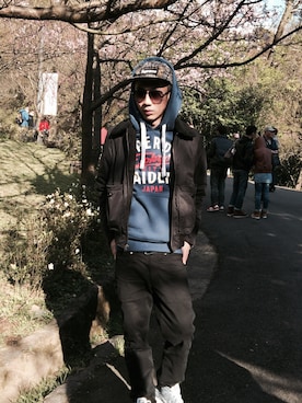 「Nike flyknit」｜「アイテム（帽子）」を使った、Fu_yangさん（メンズ・174cm）の夏コーディネート