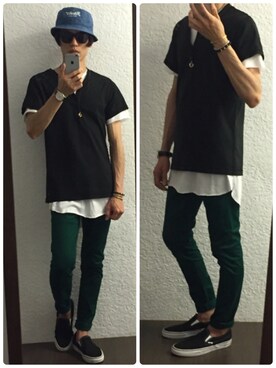 「Filter017（フィルターゼロイチナナ）のアイテム（帽子）」を使った、Weiさん（メンズ・172cm）の春コーディネート