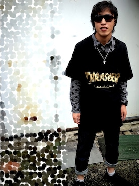 「Moonage Devilment（ムーンエイジデビルメント）のアイテム（アクセサリー）」を使った、Vinnyさん（メンズ・163cm）の夏コーディネート