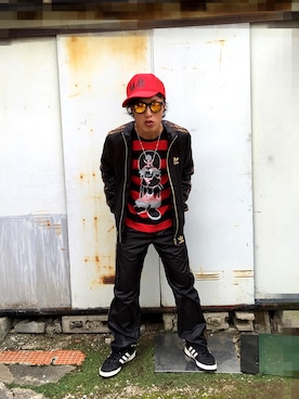 「Moonage Devilment（ムーンエイジデビルメント）のアイテム（キャップ）」を使った、Vinnyさん（メンズ・163cm）の秋コーディネート