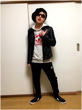 「ラフスタイル」｜「アイテム（ライダースジャケット）」を使った、Vinnyさん（メンズ・163cm）の秋コーディネート