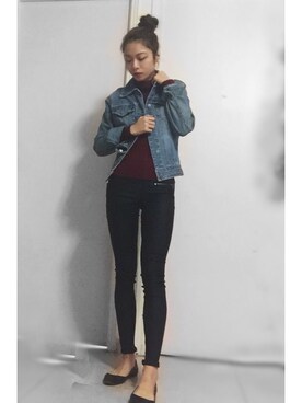 「cotton on」｜「アイテム（デニムジャケット）」を使った、xschanさん（レディース・163cm）の冬コーディネート
