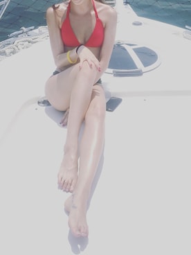 「アイテム（水着、レッド系）」を使った、xschanさん（レディース・163cm）の夏コーディネート