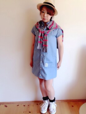 「コンバンース」｜「アイテム（ワンピース/ドレス）」を使った、k’miさん（レディース・153cm）の夏コーディネート