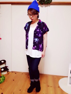 「X-girl（エックスガール）のX-girl×LEE SOPHIE JEANS（デニムパンツ、ブルー系）」を使った、k’miさん（レディース・153cm）の夏コーディネート