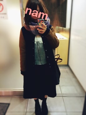 「ehka sopo（エヘカソポ）のアイテム（スタジャン）」を使った、namさん（レディース・150cm）の冬コーディネート