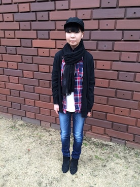 「Honeys（ハニーズ）のアイテム（ポロシャツ）」を使った、Ⓜ︎🐿️ena.さん（レディース・157cm）の冬コーディネート