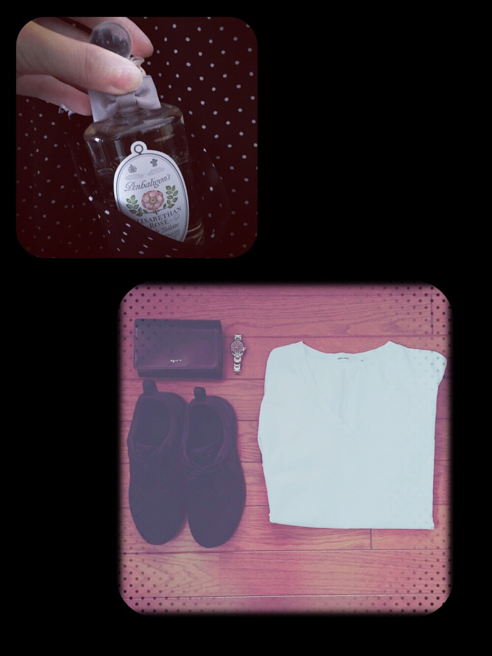 ブラック系のスニーカー、ホワイト系のTシャツ/カットソー、ブラック系の財布を着用したレディースの夏コーディネートの1枚目の写真