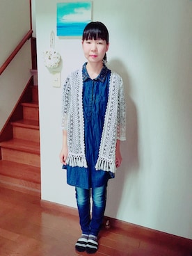 「B.L.U.E（ビーエルユーイー）のアイテム（トップス）」を使った、Ⓜ︎🐿️ena.さん（レディース・157cm）の夏コーディネート