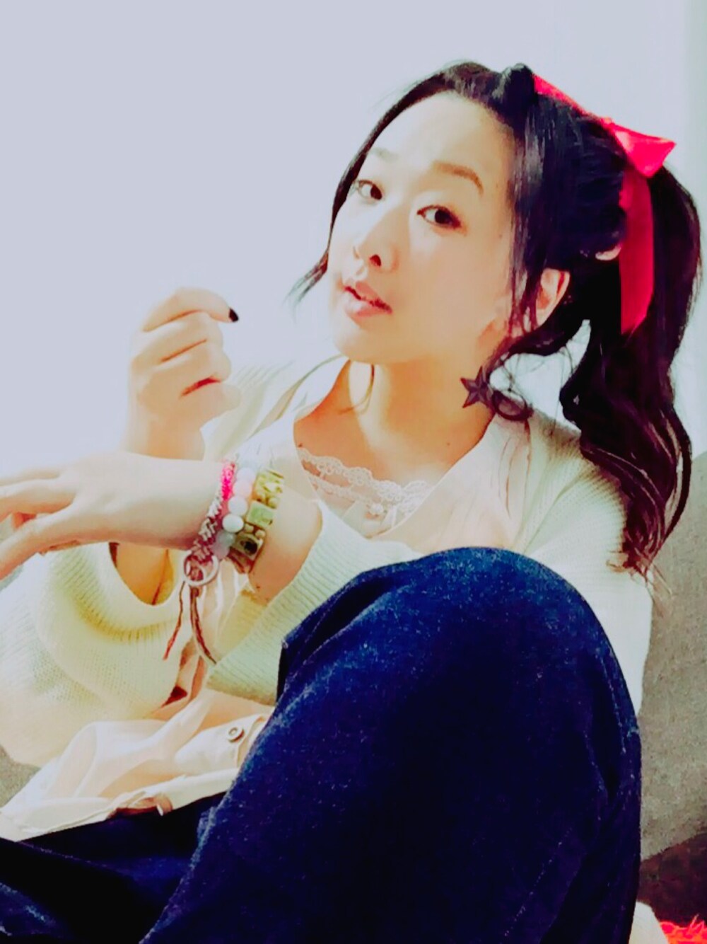 「リボン、甘辛mix、エクステ」｜「axes femmeのアイテム（キャミソール、ピンク系）」を使った、りちうむさん（レディース・166cm）の夏コーディネートの1枚目の写真