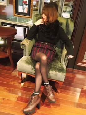 「Heather（ヘザー）のアイテム（ブーツ）」を使った、かがりんさん（レディース・157cm）の秋コーディネート