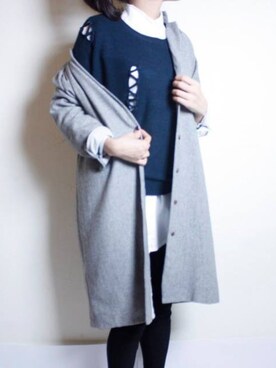 「blue」｜「アイテム（ピーコート）」を使った、Bow Tsaiさん（レディース・167cm）の冬コーディネート