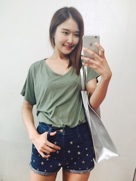 「NETSTAR（ネットスター）のアイテム（Tシャツ/カットソー）」を使った、NETSTARさん（レディース・165cm）の夏コーディネート