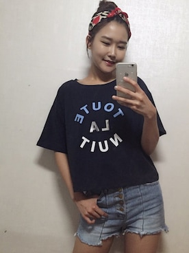 「NETSTAR（ネットスター）のアイテム（Tシャツ/カットソー）」を使った、NETSTARさん（レディース・165cm）の夏コーディネート