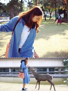 「PAZZO」｜「アイテム（デニムジャケット）」を使った、Eleanor・ふみさん（レディース・158cm）の冬コーディネート