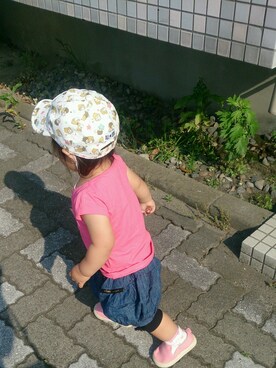 「CONVERSE（コンバース）のCONVERSE　KIDS CNBY ALLSTAR KIKI&LALA CAP/コンバース　オールスター　キッズ　キキ＆ララ　キャップ /ベビー BABY【mamagirl春号掲載】（キャップ、ホワイト系）」を使った、sousichelkoさんの春コーディネート
