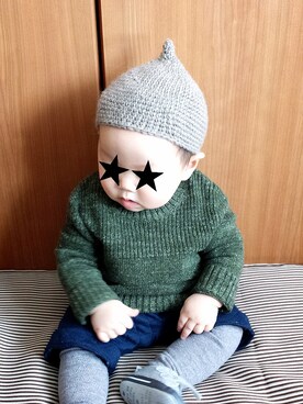 「クルーネックニット」｜snr☺さん（キッズ・70cm）の冬コーディネート