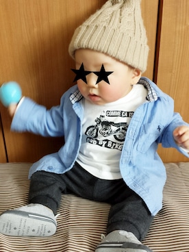 「スウェット×シャツ」｜snr☺さん（キッズ・70cm）の冬コーディネート