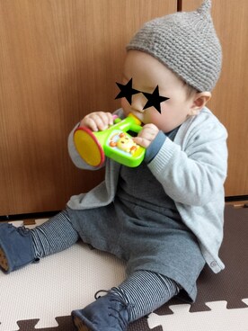 「柄タイツ」｜「アイテム（オールインワン・サロペット）」を使った、snr☺さん（キッズ・70cm）の冬コーディネート
