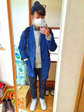 「アイテム（ステンカラーコート）」を使った、mr.わくわくさん（メンズ・168cm）の春コーディネート