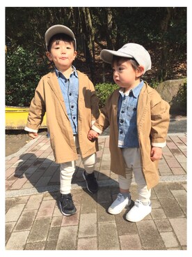 「きょうだい」｜「アイテム（キャップ）」を使った、たいちゃんさん（キッズ・90cm）の春コーディネート