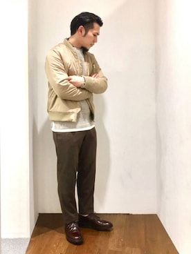 「JUNRED（ジュンレッド）のアイテム（MA-1）」を使った、yoshitoさん（メンズ・166cm）の秋コーディネート