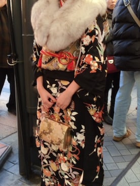 「no brand（ノーブランド）のアイテム（浴衣、ブラック系）」を使った、くるみさん（レディース・160cm）の冬コーディネート