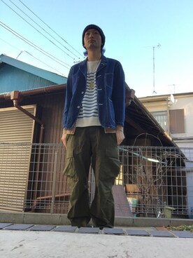 「UP START（アップスタート）のアイテム（カバーオール）」を使った、ズーカー@zookerさん（メンズ・177cm）の冬コーディネート