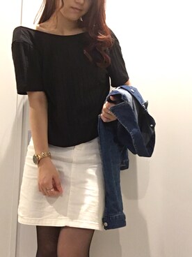 「肌見せ」｜「アイテム（デニムジャケット）」を使った、midoriさん（レディース・164cm）の夏コーディネート