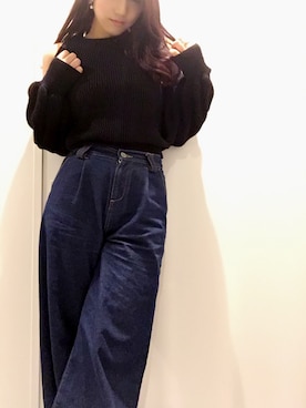 「オープンショルダー」｜「アイテム（ハンチング/ベレー帽）」を使った、midoriさん（レディース・164cm）の秋コーディネート