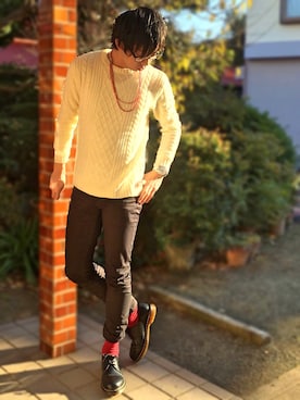「Dr. Martens（ドクターマーチン）のDr.Martens (ドクターマーチン)/1461 3EYE GIBSON SHOES（その他シューズ）」を使った、ひかるんさん（メンズ・180cm）の冬コーディネート