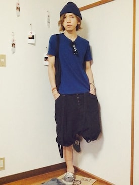 「ジャパンブルー」｜「アイテム（ニットキャップ/ビーニー）」を使った、ヤマダ コウキさん（メンズ・175cm）の夏コーディネート