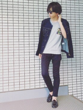 「RAGEBLUE（レイジブルー）のアイテム（Tシャツ/カットソー、グレー系）」を使った、ヤマダ コウキさん（メンズ・178cm）の春コーディネート