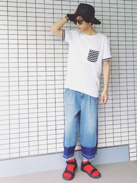 「ガウチョパンツ」｜「アイテム（デニムパンツ）」を使った、ヤマダ コウキさん（メンズ・178cm）の夏コーディネート