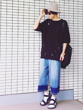 「ガウチョパンツ」｜「アイテム（デニムパンツ）」を使った、ヤマダ コウキさん（メンズ・178cm）の夏コーディネート
